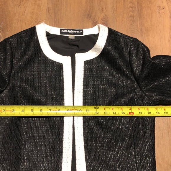 KARL LAGERFELD M MEDIUM BOLERO JACKET BLACK WHITE CROPPED OPEN FRONT BLAZER - Picture 9 of 13